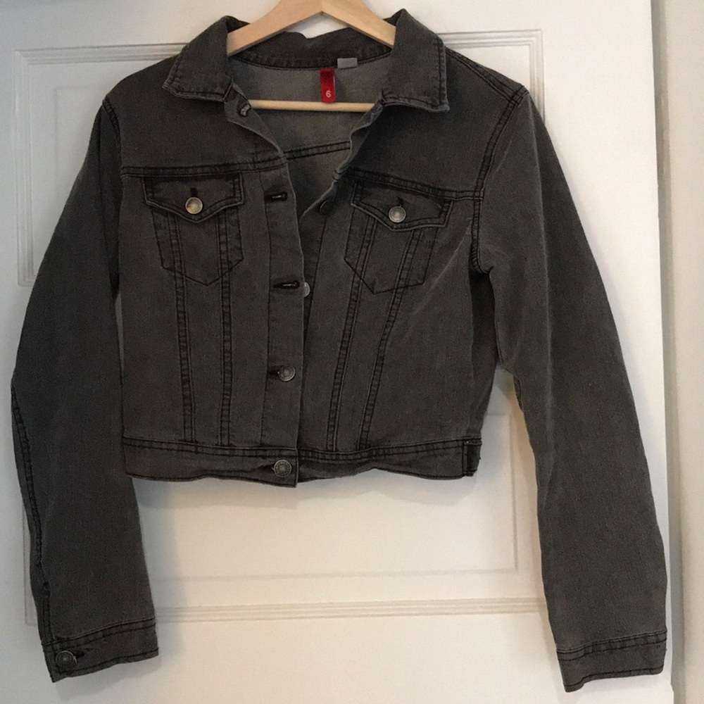 H&M cropped black denim jacket